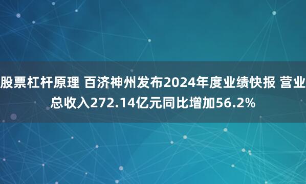 股票杠杆原理 百济神州发布2024年度业绩快报 营业总收入272.14亿元同比增加56.2%